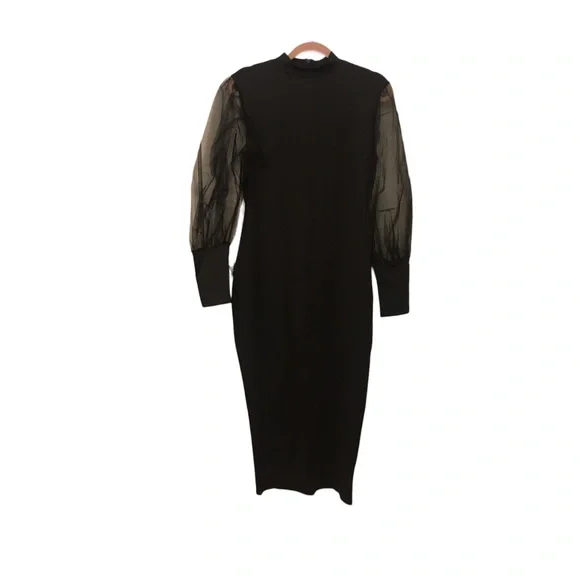 black dress with sheer arms Fairytale Dream Sheer Sleeve Mini Dress Black